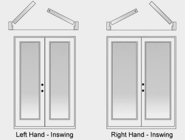 Handing and swing diagram for the hinged patio door