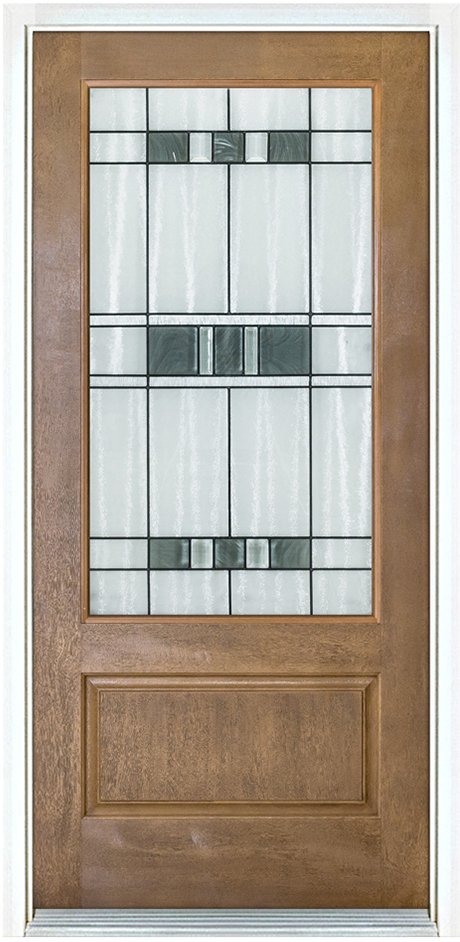 Distinction 3/4 Lite entry door in Medium Oak with Savana decorative glass