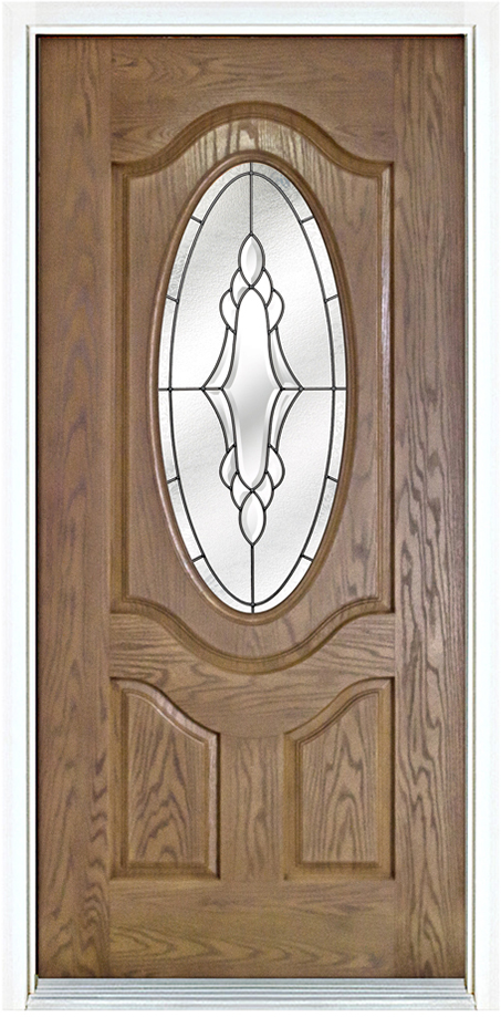 Distinction 3/4 Oval Lite entry door in Medium Oak with Andaman decorative oval glass