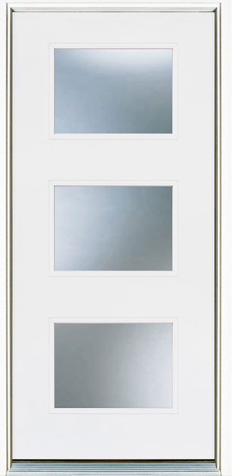 Distinction 3 Lite entry door in White with clear glass, three horizontal lites