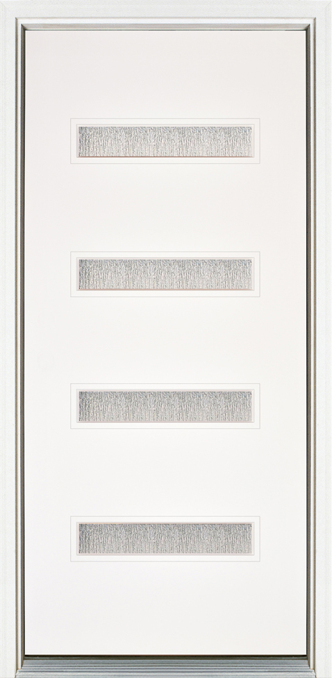 Distinction 4 Lite entry door in White with WaterWave glass, four horizontal lites