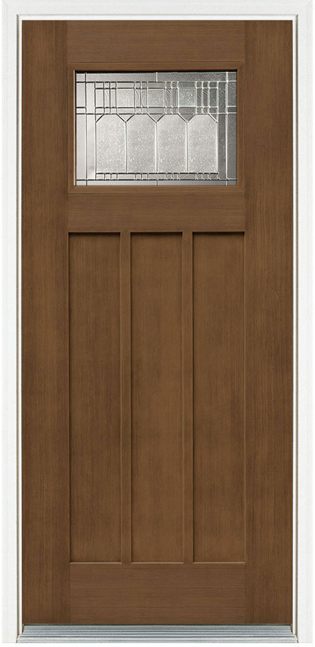 Distinction Craftsman entry door in Medium Oak with Vintage decorative glass, front view