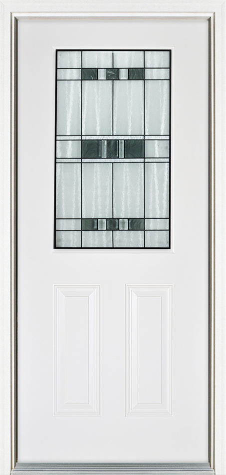 Distinction 1/2 Lite entry door in White with Savana decorative glass